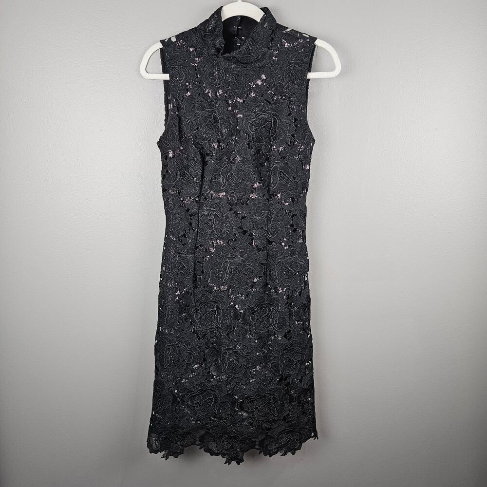 ML Monique Lhuillier Black Lace Sparkle Shimmer Dress Size 6